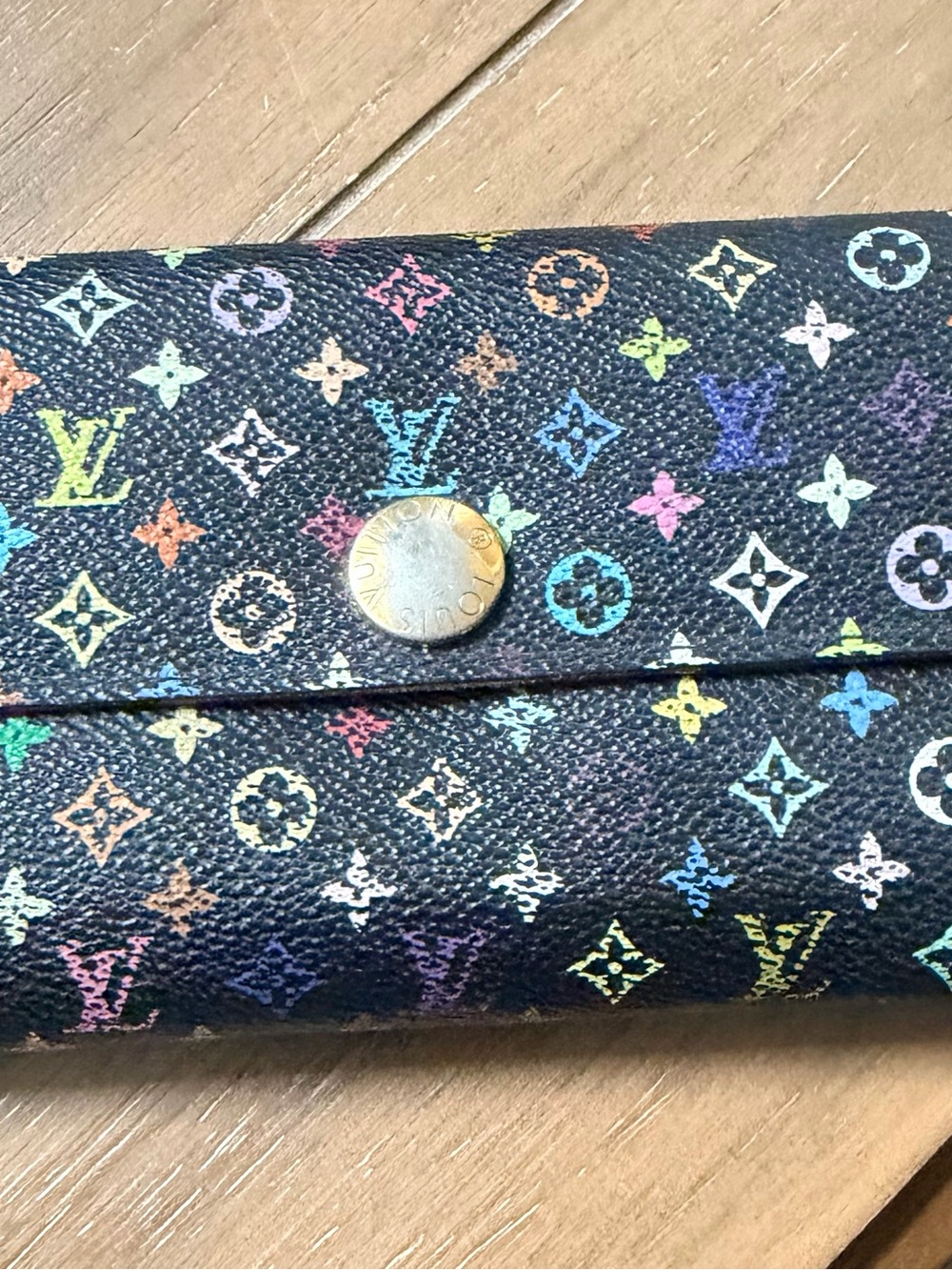 Louis Vuitton Black Wallet with Multicolor Monogram Print
